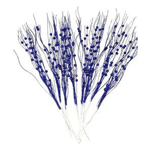 17" Royal Blue Glitter Grass Floral Picks (Set of 8), Christmas Decor